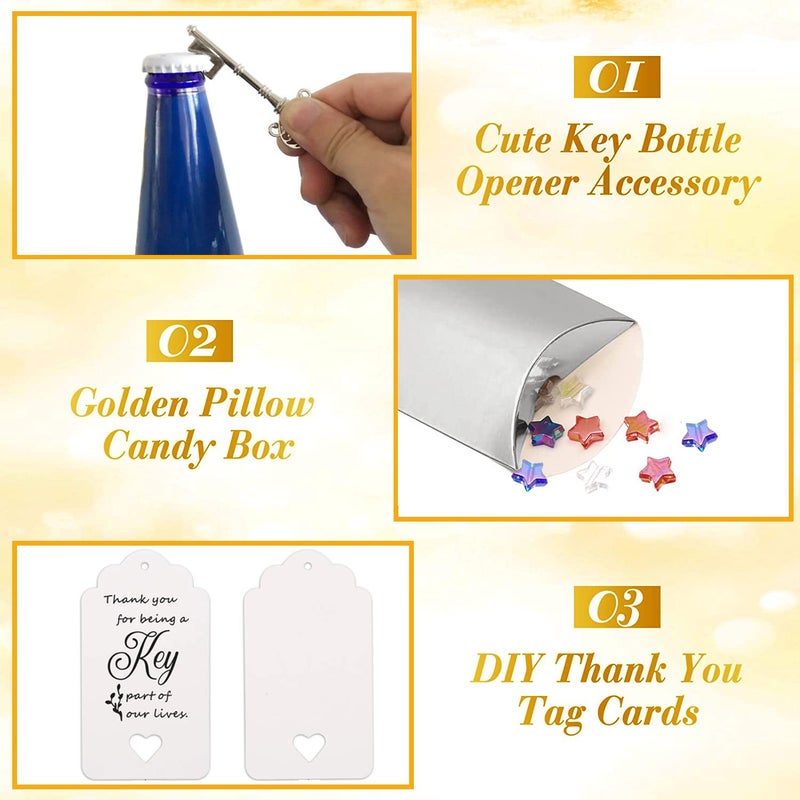 WODEGIFT Wedding Favors Key Bottle Opener, Guest Gifts with Candy Box, Thank You Card and Ribbon (Silver) - Bulk 100 - Image 4